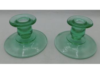 Pair Of Colored Glass Candle Stick Holders