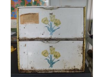 Vintage Hand Painted Two Tier Metal Bread Box With Tulip Decoration