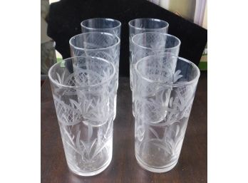 Lovely Set Of Etched Drinking Glasses