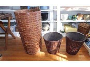 Rattan Laundry Hamper With Pair Of Rattan Baskets