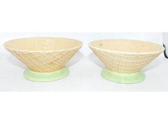 Lovely Pair Of Hand Painted Ceramic Footed Ice Cream Bowls