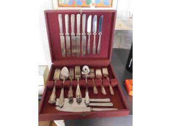 Assorted Lot Of Silverware With Wood Travel Case