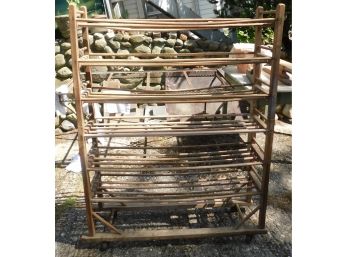 Vintage Solid Wood Bread Rack With Caster Wheels