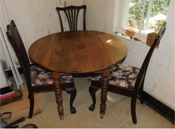 Vintage Wood Drop-leaf Table With 3 R.J Horner Dining Chairs