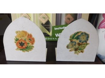 Vintage Hand Painted Metal Bookends With Floral Pattern