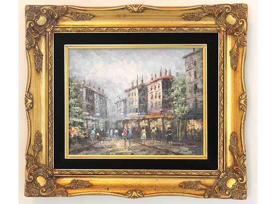 Impressionist Oil Painting Paris Street Signed Kressley-Cityscape People