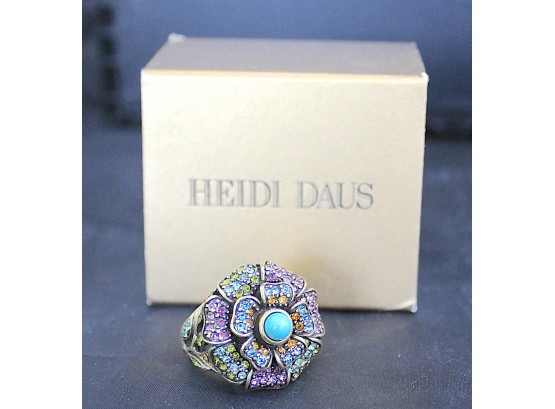 AWESOME Heidi Daus Rhinestone Flower Ring Colorful