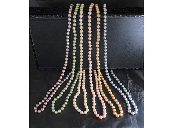 6 Pastel Colored Pearl Faux Necklaces By Linda Done