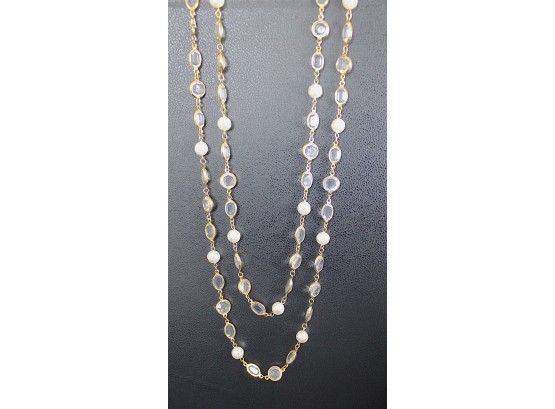 Gold Tone Faux , Pearl, & Stone Necklace