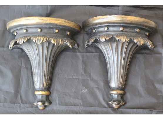 Pair Of Black & Gold Molded Wall Sconces
