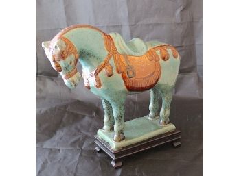 Porcelain Horse With Wood Base