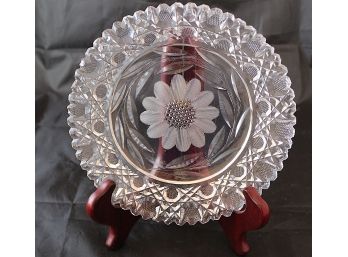 Cut Crystal Plate With Etched Flower