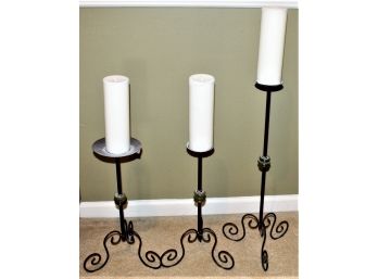 Tall Wrought Handle Candle Holders - Set Of Three