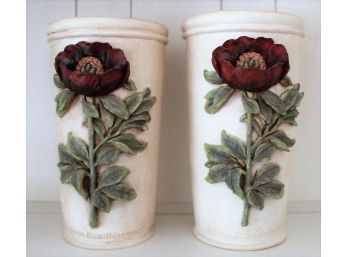 Exclusive Design: Decoline - Set Of Two Hand Made & Hand Painted Flower Pots - Paeonia Bizanthina Maior