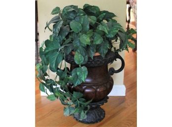 Ethan Allen Ribbed Wood Urn W/ Philodendron Draping Topper