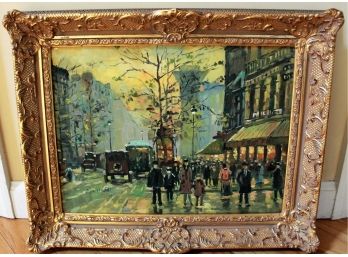 M. Hyatt European Street Scene - Oil Painting