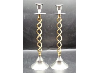 Pair Of Victorian Metal Spiral Candlesticks