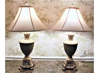 Vintage Pair Of Bronze Portable Tabletop Lamps