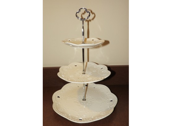3-tier White And Silver Serving Dish