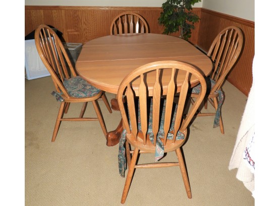 Wood Pedestal  Dining Table With 4 Chairs