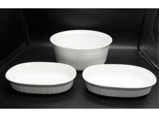 Assorted French White Corning Ware Set Of 3 Dishes