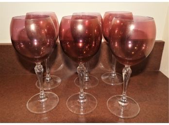 Unique Set Of 6 Plum Colored Glass Wine Glasses