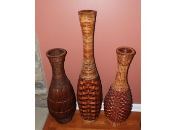 Assorted Set Of 3 Basket Weave Decorative Vases
