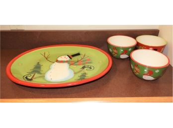 Certified International By Susan Winget Holiday Platter With 3 Bowls