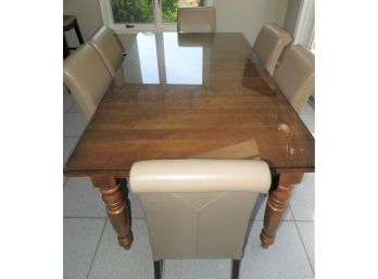 Stylish Glass Top Wood Kitchen Table With 6 Chairs