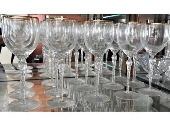 Set Of 15 Gold Trim Wine Glasses