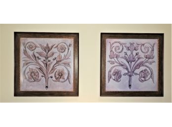 Set Of 2 Framed Floral & Leaf Design Wall Decor