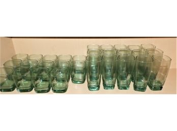 Unique Set Of 14-short & 14-tall Green Drinking Glasses