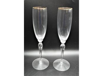 Set Of 12 Gold Trim Champagne Glasses