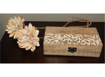Decorative Wood Box & Artificial Flowers