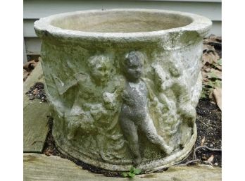 Lovely Solid Cement Cherub Carved Planter