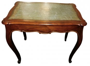 Vintage Solid Wood Leather Top Side Table With Felted Drawer Stickered Newel Art Galleries