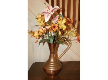 Lovely Copper Pitcher With Handle Ans Faux Flowers