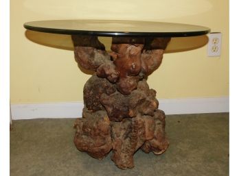 Vintage Root Side Table With Glass Top