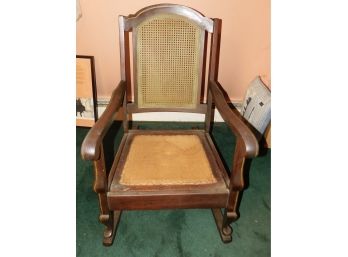 Vintage Solid Wood Rattan Rocking Chair With Cushion