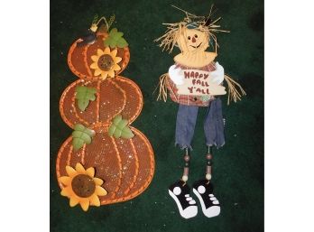 Decorative Scarecrow Fall Decor With Metal Pumpkin Decor