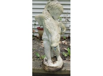 Lovely Solid Cement Boy With Fish Fountain