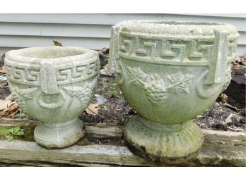 Vintage Pair Of Solid Cement Planters