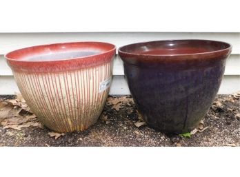 Pair Of Plastic Planters With Drain Holes