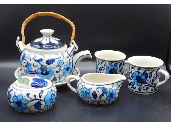 White & Cobalt Blue Handmade Ceramic Tea Set