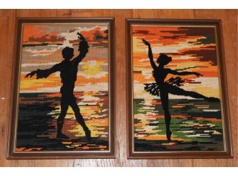 Pair Of Needlepoint Dancers At Sunset