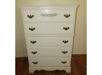 White 5-Drawer Dresser With Hand Painted Flowers