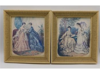 Pair Of 1879 Original La Mode Illustree Chromolithograph Fashion Framed Prints