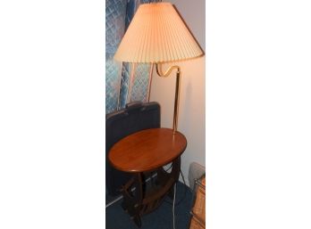 Wooden End Table With Magazine Rack & Built In Lamp