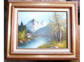 Artist Signed Mountain Landscape Oil Painting On Canvas