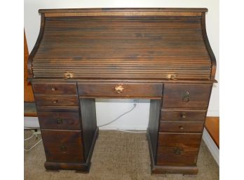 Roll Top Secretary Desk With 9 Drawers